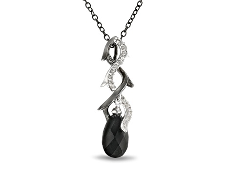 Enchanted Disney Villains Maleficent Pendant  Onyx & Diamond Black Rhodium Over Silver 4.70ctw