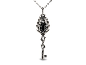 Enchanted Disney Villains Maleficent Key Pendant Onyx & Diamond Black Rhodium Over Silver 0.50ctw