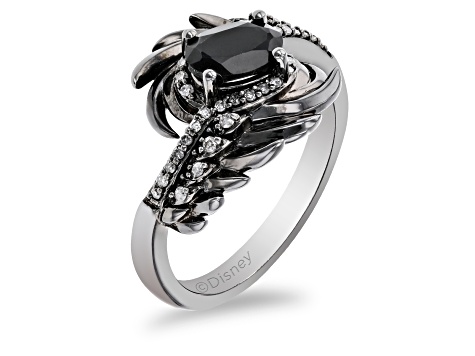 Enchanted Disney Villains Maleficent Ring Black Onyx & Diamond Black Rhodium Over Silver 0.85ctw