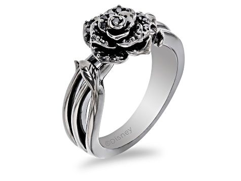 Enchanted Disney Villains Maleficent Rose Ring Black Diamond Black Rhodium Over Silver 0.20ctw