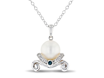 Picture of Enchanted Disney Cinderella Pendant Cultured Freshwater Pearl/Diamond/Blue Topaz Rhodium Over Silver