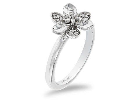 Enchanted Disney Mulan Plum Blossom Ring White Diamond Rhodium 