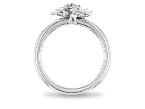 Enchanted Disney Mulan Plum Blossom Ring White Diamond Rhodium Over Silver 0.10ctw