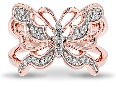 Enchanted Disney Mulan Butterfly Open Design Ring White Diamond 14k Rose Gold Over Silver 0.15ctw