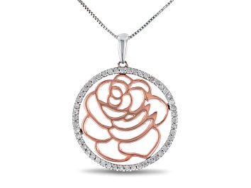 Picture of Enchanted Disney Belle Rose Pendant White Diamond Rhodium & 14k Rose Gold Over Silver 0.20ctw