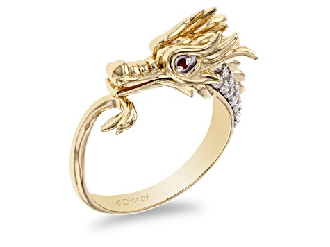 Enchanted Disney Mulan Garnet & 0.22 Ct Diamond Mushu Dragon Ring in 925 Silver