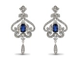 Enchanted Disney Cinderella Dangle Earrings Blue Sapphire And White Diamond 10k White Gold 1.60ctw