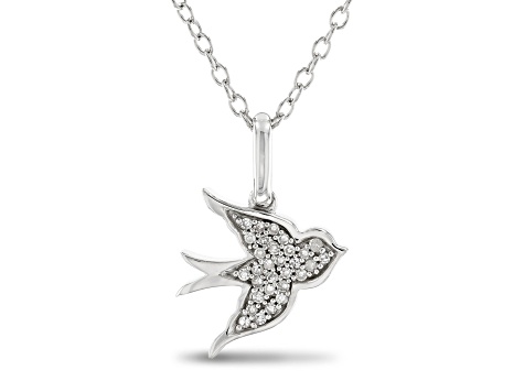 Enchanted Disney Cinderella Bird Pendant White Diamond Accent Rhodium Over Silver