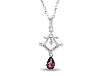 Picture of Enchanted Disney Mulan Pendant with Chain  Rhodolite Garnet and Diamond Rhodium Over Silver 0.90ctw
