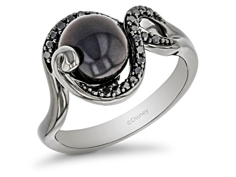 Enchanted Disney Ursula Ring Black Cultured  Freshwater Pearl & Diamond Black Rhodium Over Silver