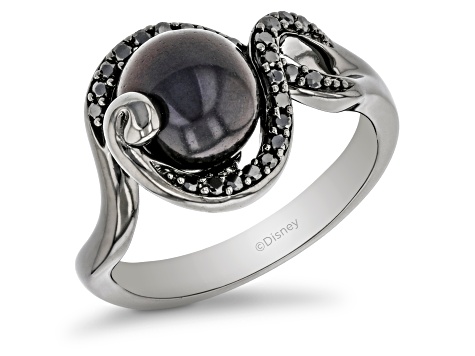 Enchanted Disney Ursula Ring Black Cultured Freshwater Pearl & Diamond Black Rhodium Over Silver