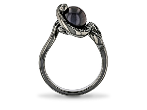 Enchanted Disney Ursula Ring Black Cultured Freshwater Pearl & Diamond Black Rhodium Over Silver