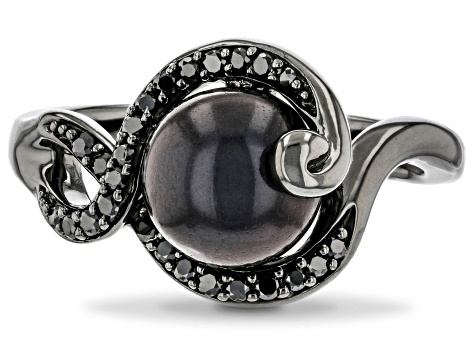 Enchanted Disney Ursula Ring Black Cultured Freshwater Pearl & Diamond Black Rhodium Over Silver