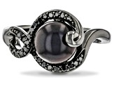 Enchanted Disney Ursula Ring Black Cultured Freshwater Pearl & Diamond Black Rhodium Over Silver