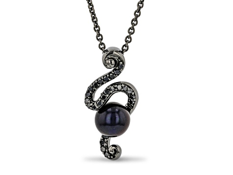 Enchanted Disney Ursula Pendant Cultured Freshwater Pearl & Diamond Black Rhodium Over Silver