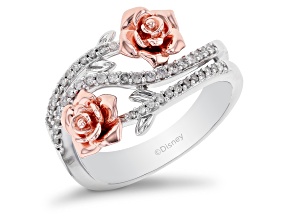 Enchanted Disney Belle Ring White Diamond Rhodium And 14k Rose Gold Over Silver 0.25ctw