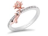 Enchanted Disney Belle Ring White Diamond Rhodium and 14k Rose Gold Over Silver 0.10ctw