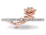 Enchanted Disney Belle Ring White Diamond Rhodium and 14k Rose Gold Over Silver 0.10ctw