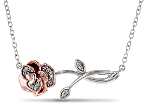 Enchanted Disney Belle Necklace White Diamond Accents Rhodium & 14k Rose Gold Over Silver