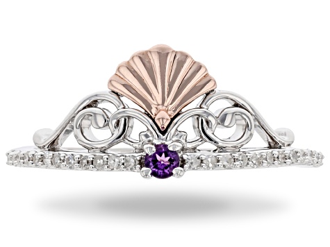 Enchanted Disney Fine Jewelry Ariel Ring White Diamond & Amethyst Rhodium Over Silver 0.10ctw