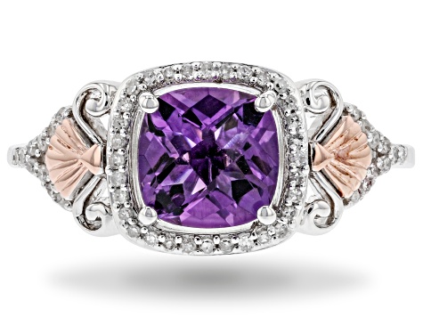 Enchanted Disney Fine Jewelry Ariel Ring Amethyst & White Diamond Rhodium Over Silver 1.65ctw