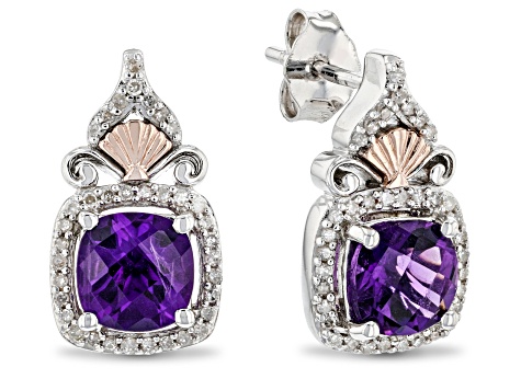 Enchanted Disney Fine Jewelry Ariel Earrings Amethyst & White Diamond Rhodium Over Silver 2.00ctw