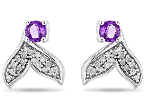 Enchanted Disney Fine Jewelry Ariel Earrings Amethyst & White Diamond Rhodium Over Silver 0.40ctw