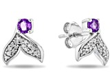 Enchanted Disney Fine Jewelry Ariel Earrings Amethyst & White Diamond Rhodium Over Silver 0.40ctw