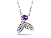 Enchanted Disney Fine Jewelry Ariel Pendant Amethyst & White Diamond Rhodium Over Silver 0.27ctw