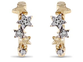 Enchanted Disney Tinker Bell Star Earrings White Diamond 10k Yellow Gold 0.10ctw