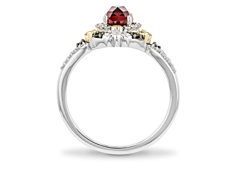 Enchanted Disney Evil Queen Ring Garnet And Diamond Rhodium And 14k Yellow Gold Over Silver 1.27ctw