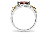 Enchanted Disney Evil Queen Ring Garnet And Diamond Rhodium And 14k Yellow Gold Over Silver 2.33ctw