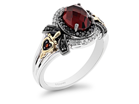 Enchanted Disney Evil Queen Ring Garnet And Diamond Rhodium And 14k Yellow Gold Over Silver 1.92ctw