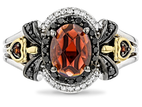 Enchanted Disney Evil Queen Ring Garnet And Diamond Rhodium And 14k Yellow Gold Over Silver 1.92ctw
