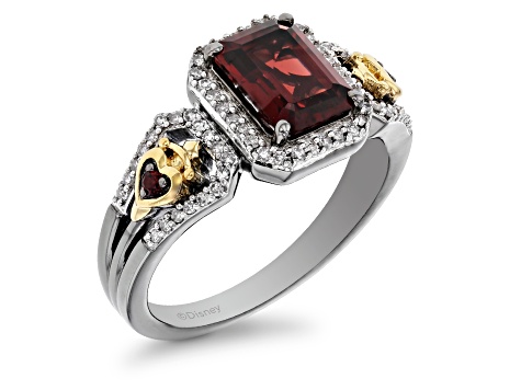 Enchanted Disney Evil Queen Ring Garnet And Diamond Rhodium And 14k Yellow Gold Over Silver Ring