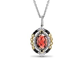 Enchanted Disney Evil Queen Pendant Garnet and Diamond Rhodium And 14k Yellow Gold Over Silver