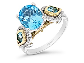 Enchanted Disney Jasmine Ring Swiss Blue Topaz & White Diamond Rhodium & 14k Yellow Gold Over Silver