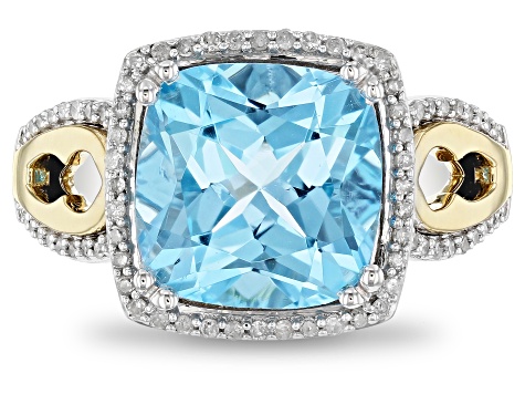 Enchanted Disney Jasmine Ring Swiss Blue Topaz White Diamond Rhodium 14k Yellow Gold Over Silver