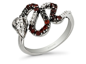 Enchanted Disney Villains Jafar Cobra Ring Garnet & Diamond Black Rhodium Over Silver 0.47ctw