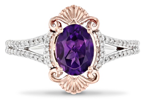 Enchanted Disney Ariel Ring Amethyst & White Diamond Rhodium & 14k Rose Gold Over Silver 1.42ctw