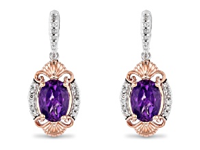 Enchanted Disney Ariel Earrings Amethyst & White Diamond Rhodium & 14k Rose Gold Over Silver 1.68ctw