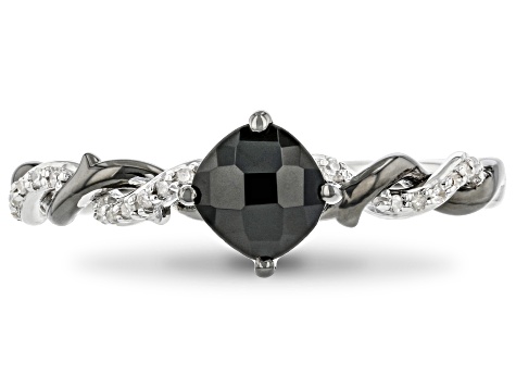 Enchanted Disney Villains Maleficent Ring Black Onyx & White Diamond Black Rhodium Over Silver