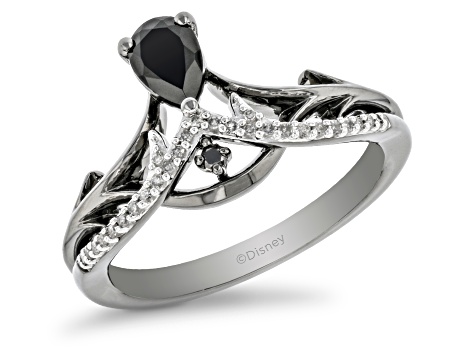 Enchanted Disney Villains Maleficent Ring Black Onyx & Diamond Black Rhodium Over Silver 0.47ctw