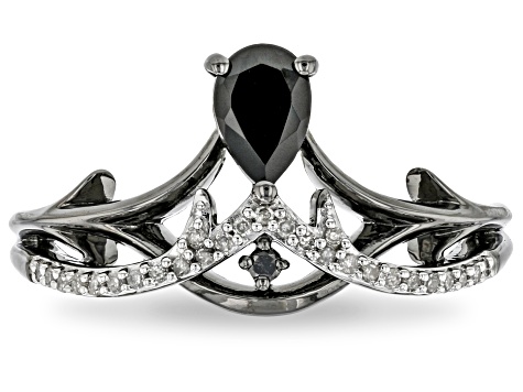 Enchanted Disney Villains Maleficent Ring Black Onyx & Diamond Black Rhodium Over Silver 0.47ctw