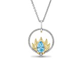 Enchanted Disney Jasmine Pendant Swiss Blue Topaz & Diamond Rhodium & 14k Yellow Gold Over Silver