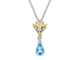 Enchanted Disney Jasmine Necklace Swiss Blue Topaz & Diamond Rhodium & 14k Yellow Gold Over Silver