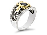 Enchanted Disney Villains Jafar Ring Onyx & Diamond Rhodium & 14k Yellow Gold Over Silver 1.30ctw
