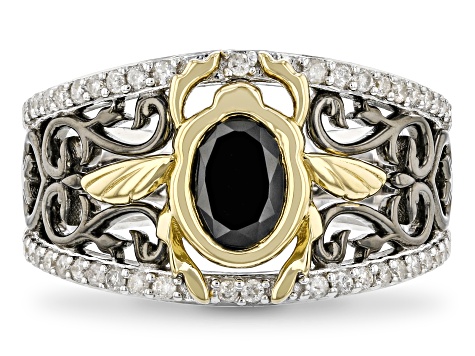 Enchanted Disney Villains Jafar Ring Onyx & Diamond Rhodium & 14k Yellow Gold Over Silver 1.30ctw