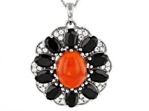 Orange Carnelian Sterling Silver Pendant With Chain. 6.11ctw