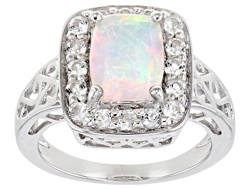 Picture of Ethiopian Opal Rhodium Over Sterling Silver Ring 2.06ctw